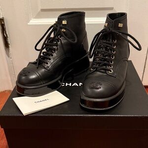 CHANEL Women’s  Black Lace-Up Boots